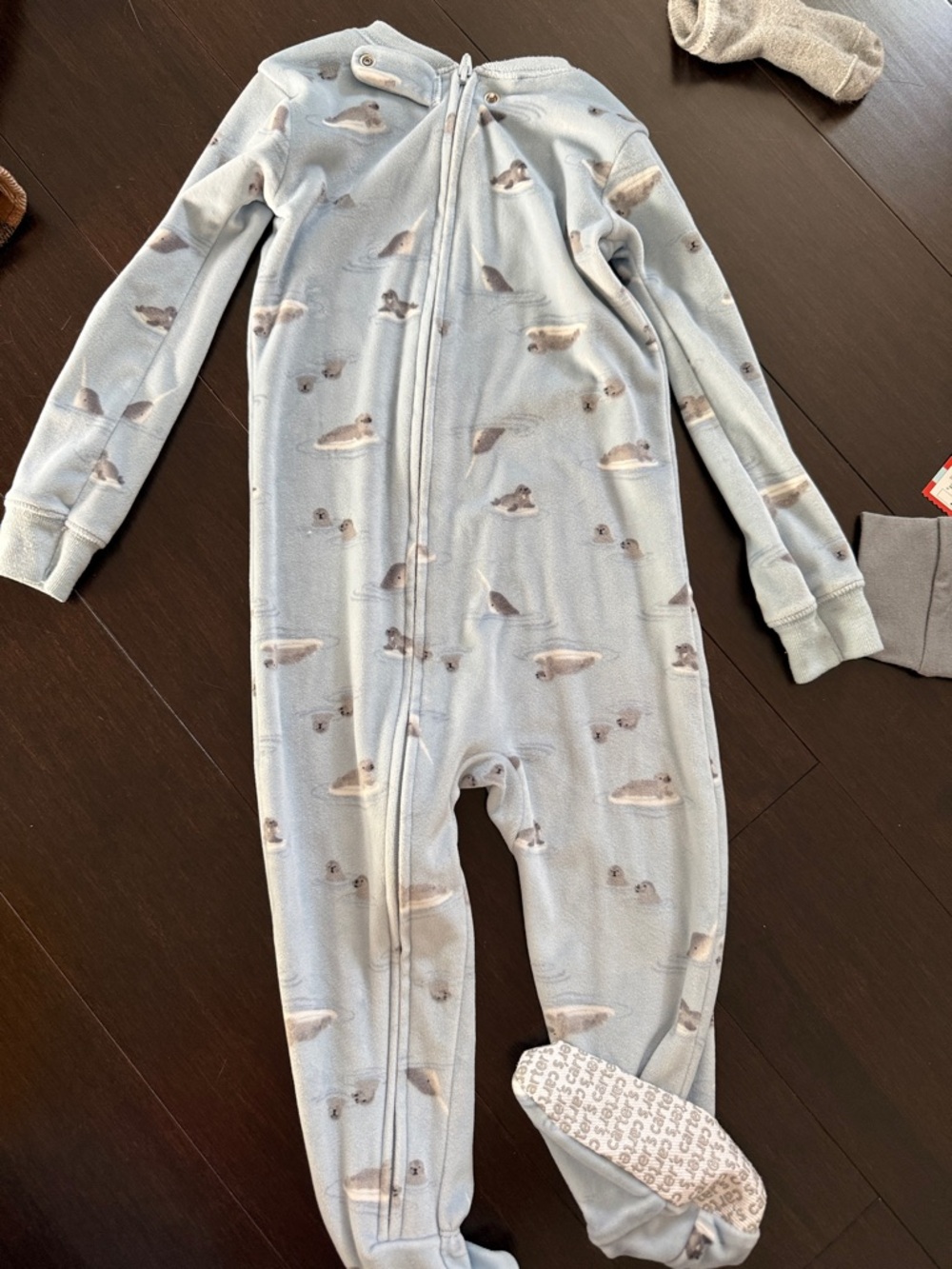Cozy Light Blue Seal Print Kids Footed One-Piece Pajama